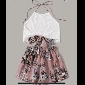 White and Pink Two Piece Set